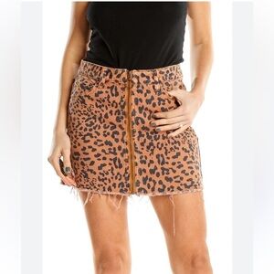 Free People Animal Print Zip Up Denim Mini Skirt Size 24 XS